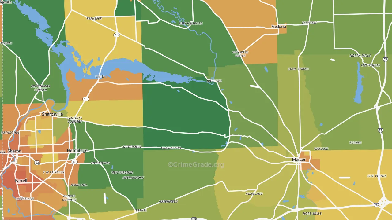 Mercer County, PA Map of Murder Rates