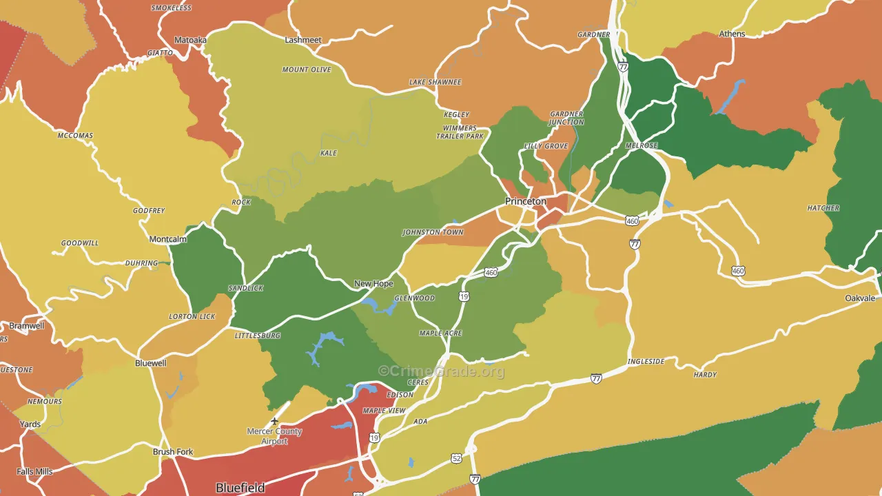 Mercer County, WV Map of Murder Rates