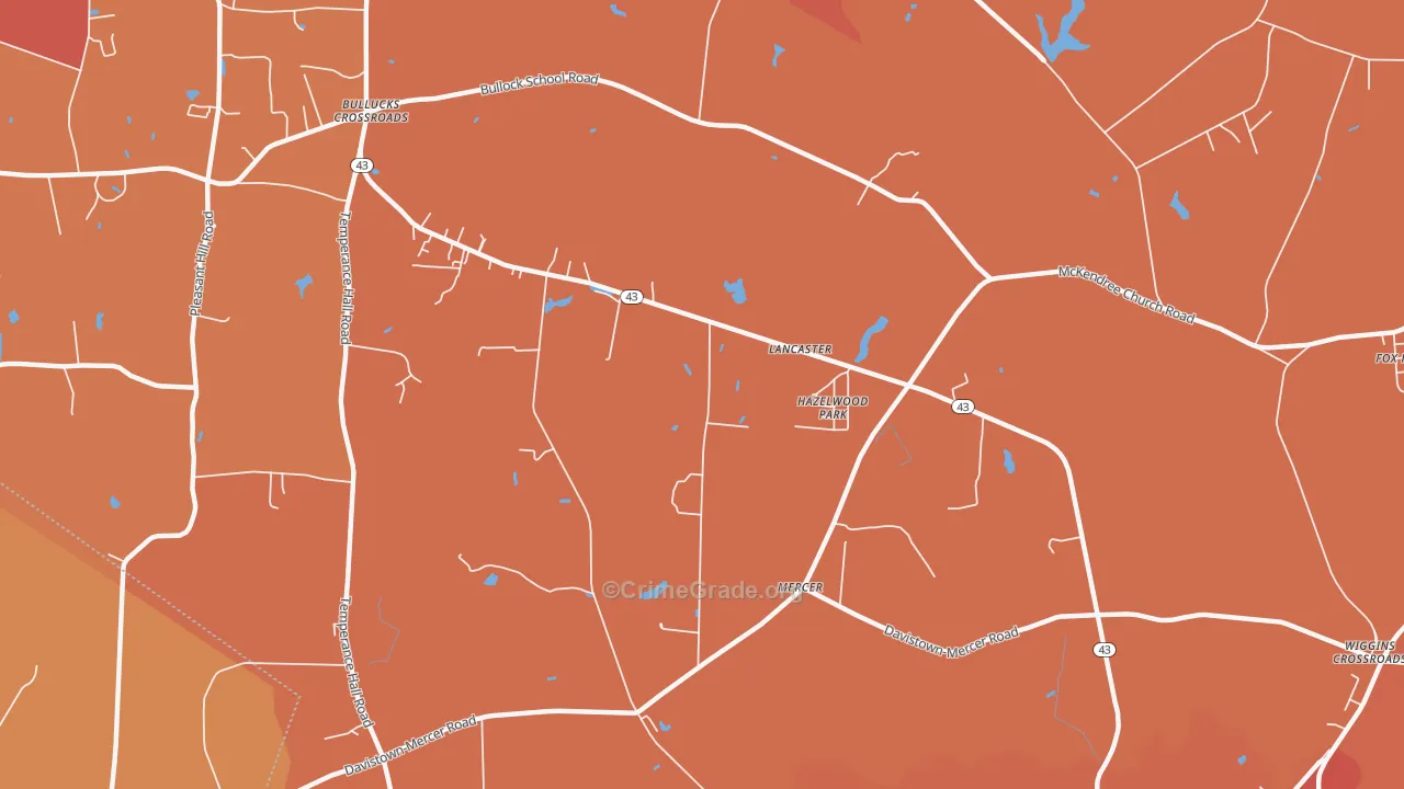 Mercer, NC Map of Murder Rates