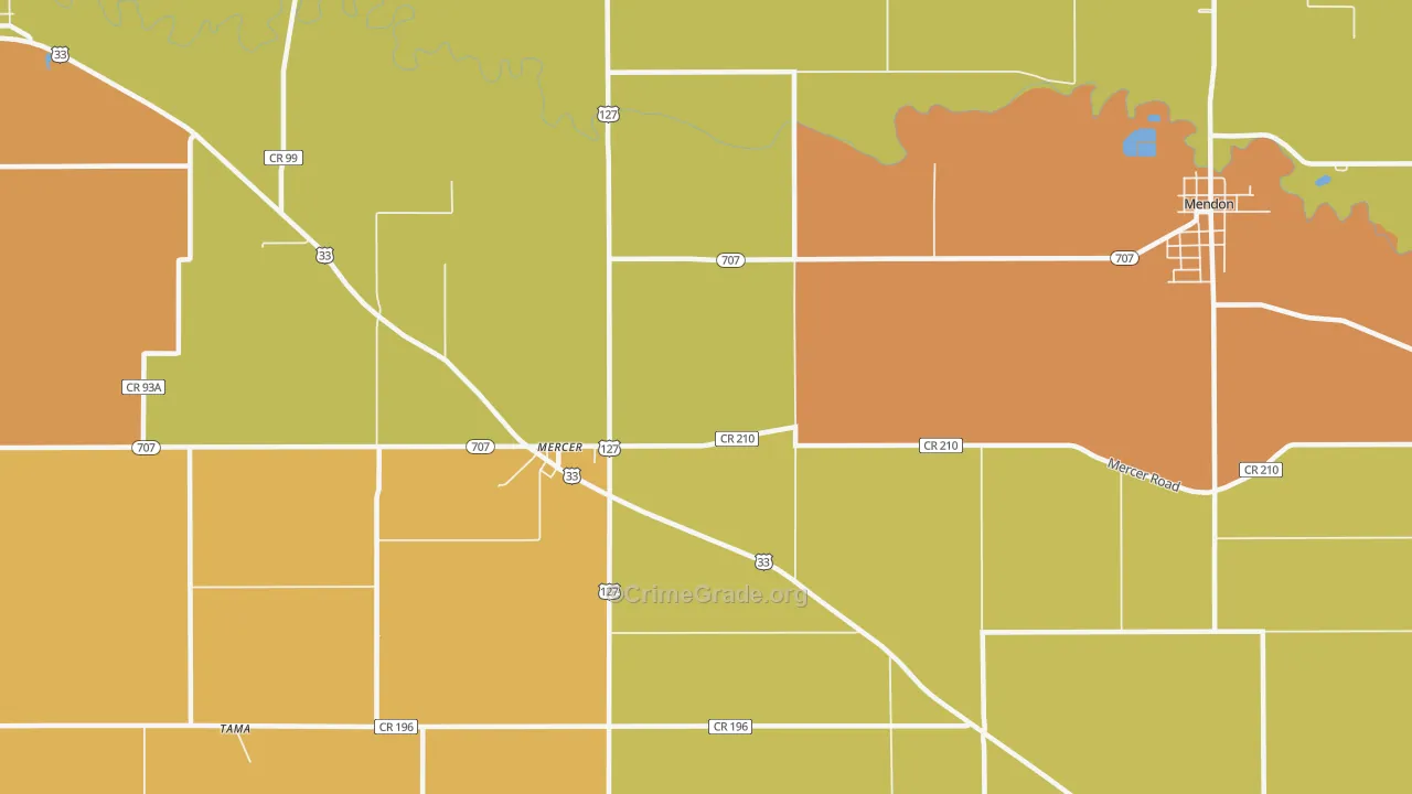 Mercer, OH Map of Murder Rates