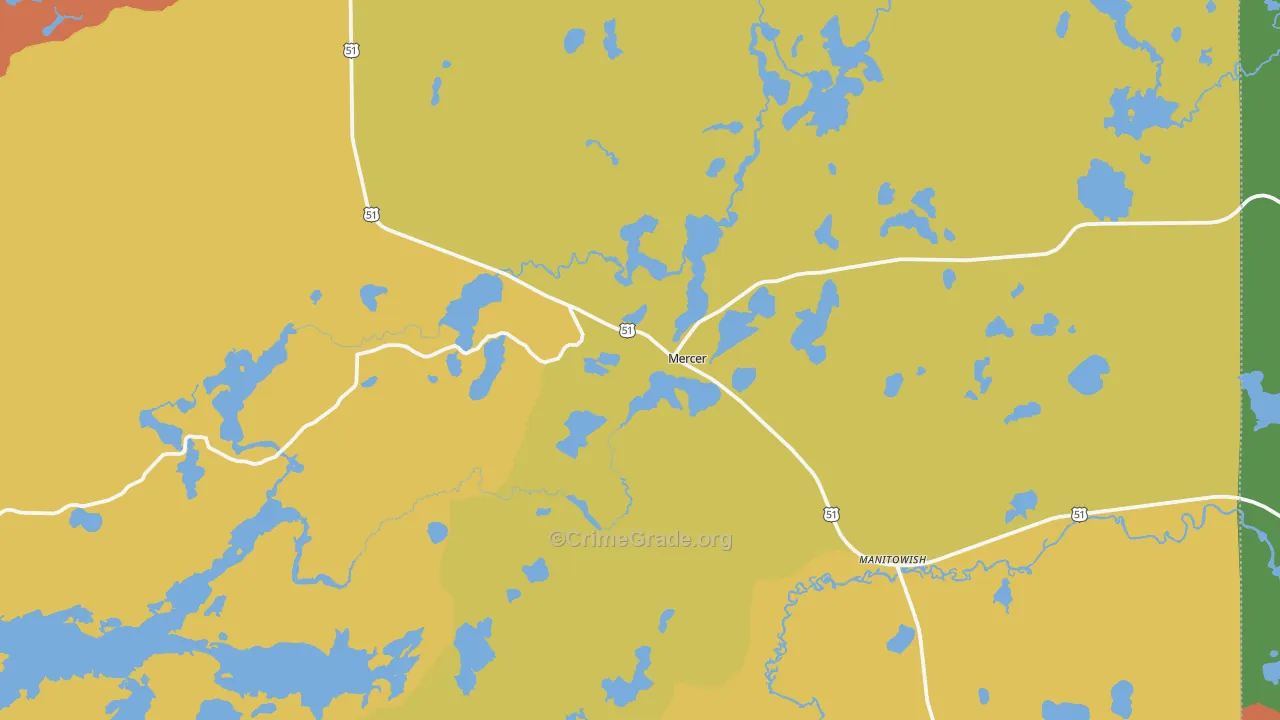 Mercer, WI Map of Murder Rates