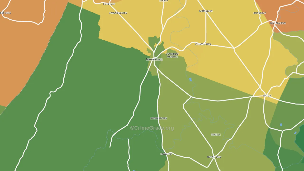 Mercersburg, PA Map of Murder Rates