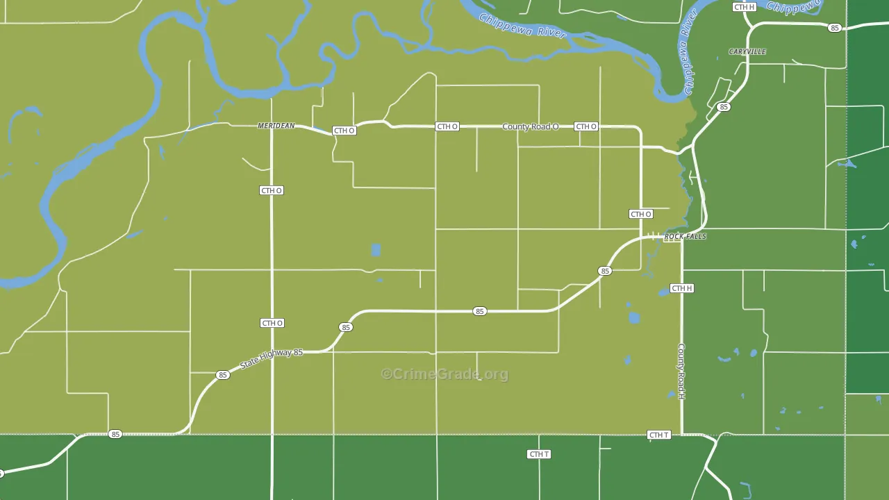 Meridean, WI Map of Murder Rates