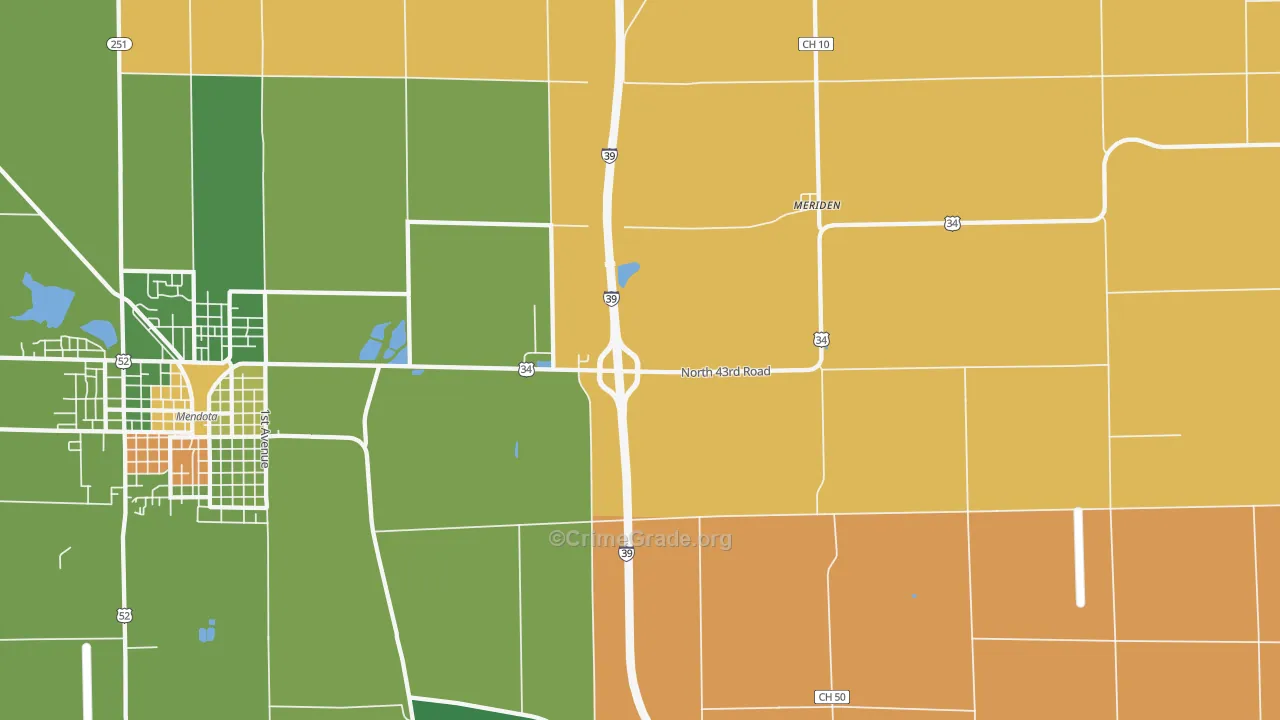Meriden, IL Map of Murder Rates