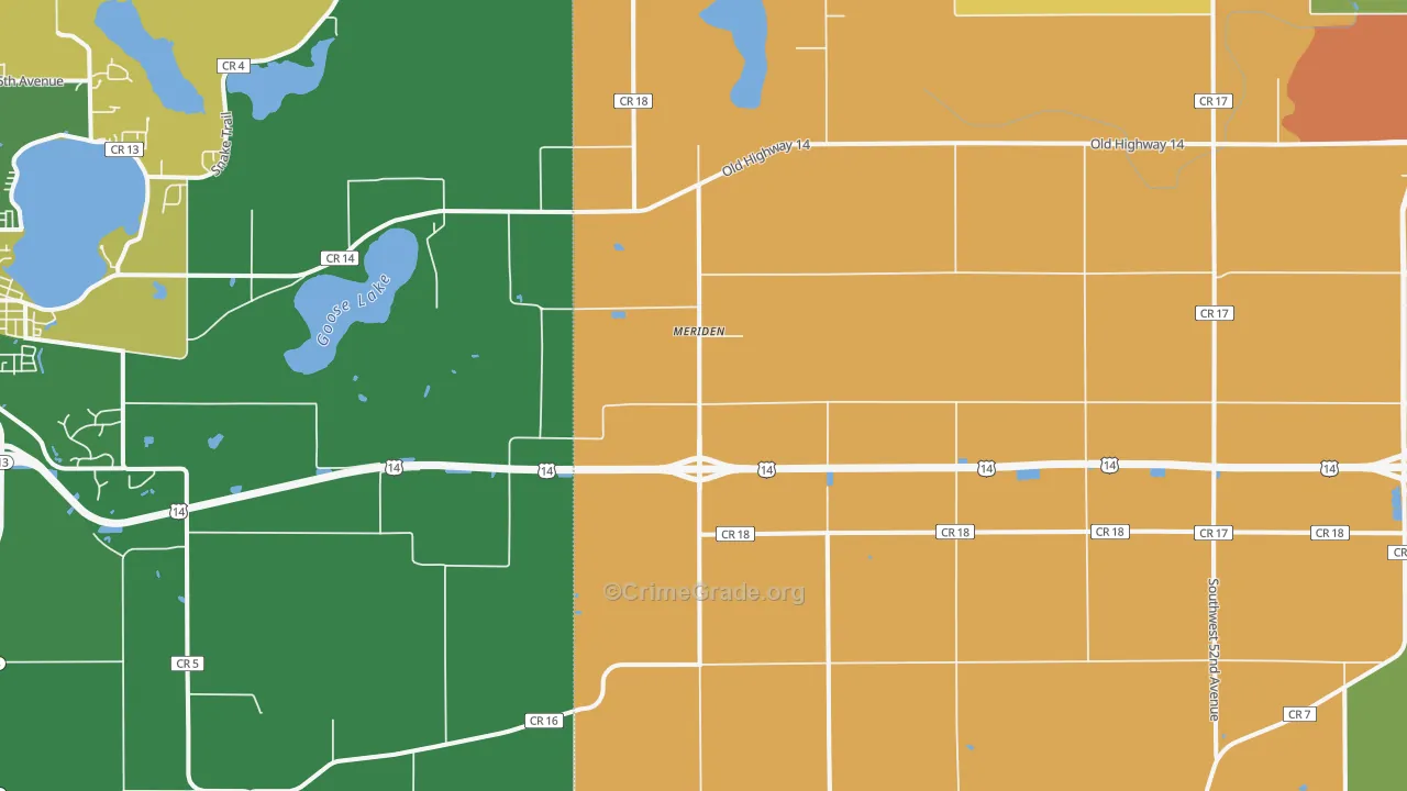Meriden, MN Map of Murder Rates