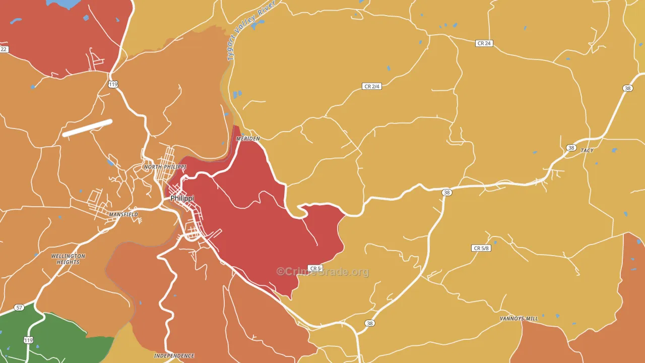 Meriden, WV Map of Murder Rates