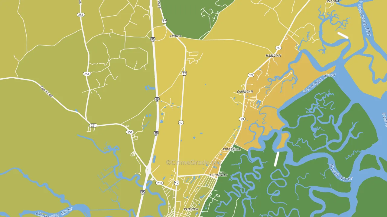 Meridian, GA Map of Murder Rates