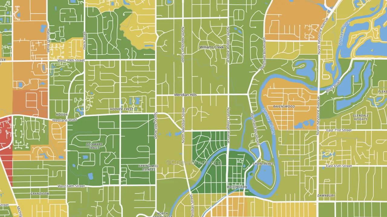 Meridian Hills, IN Map of Murder Rates