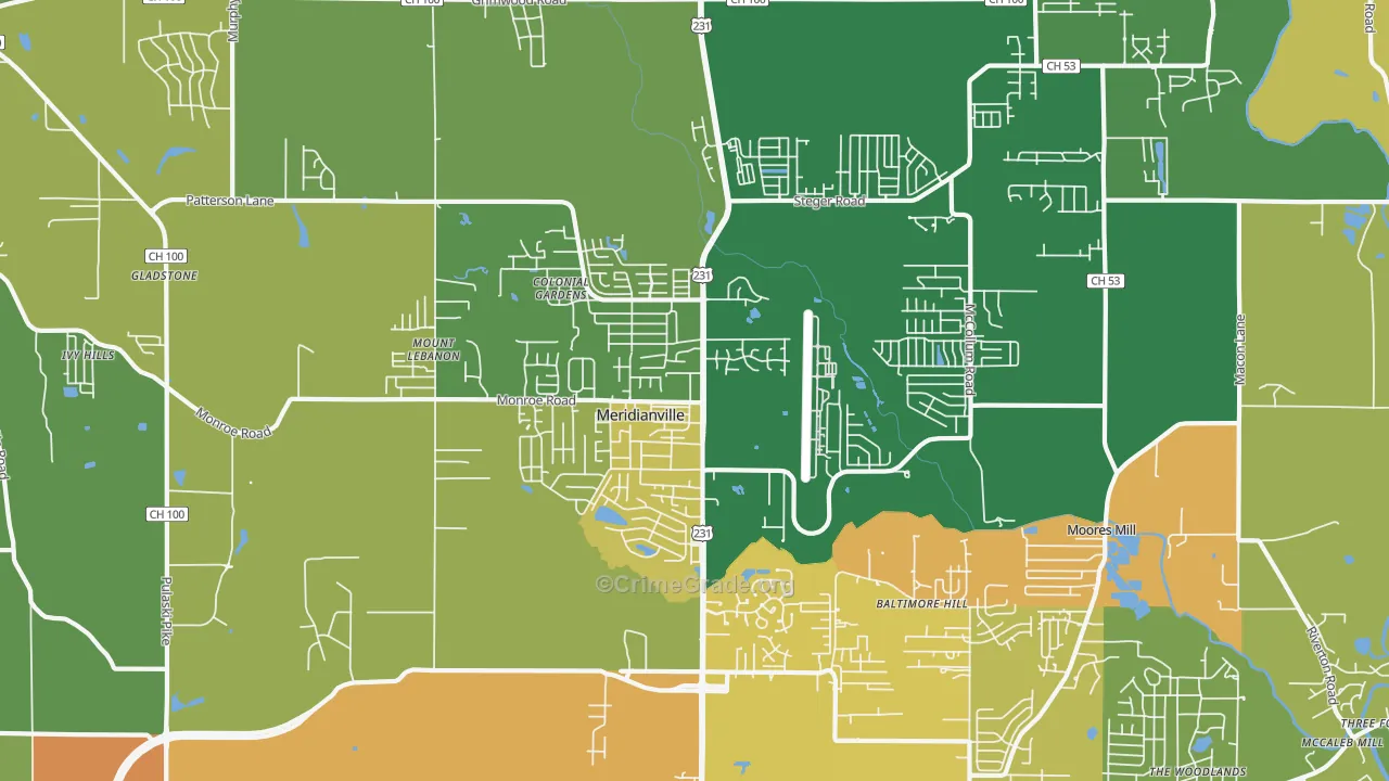 Meridianville, AL Map of Murder Rates