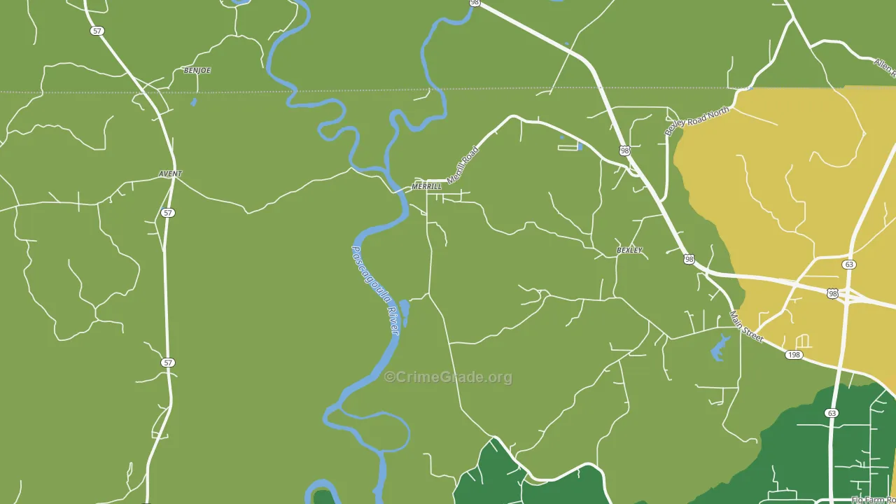 Merrill, MS Map of Murder Rates
