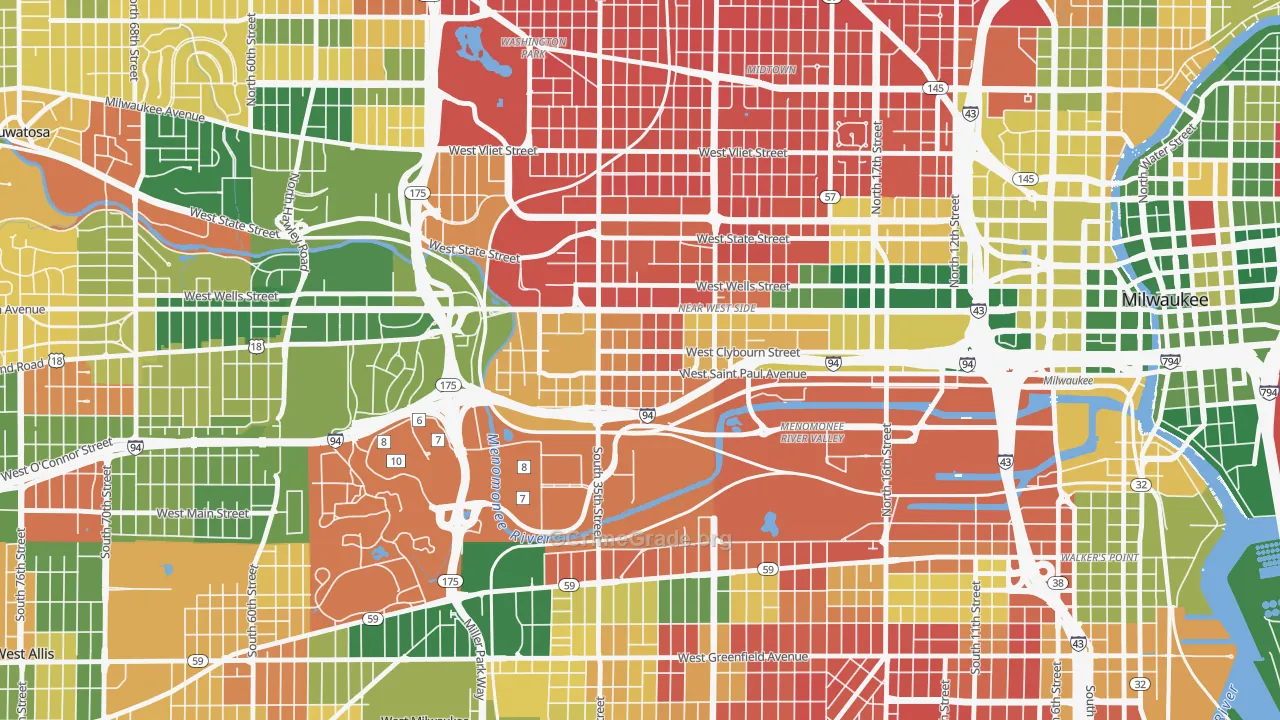 Merrill Park, Milwaukee, WI Map of Murder Rates