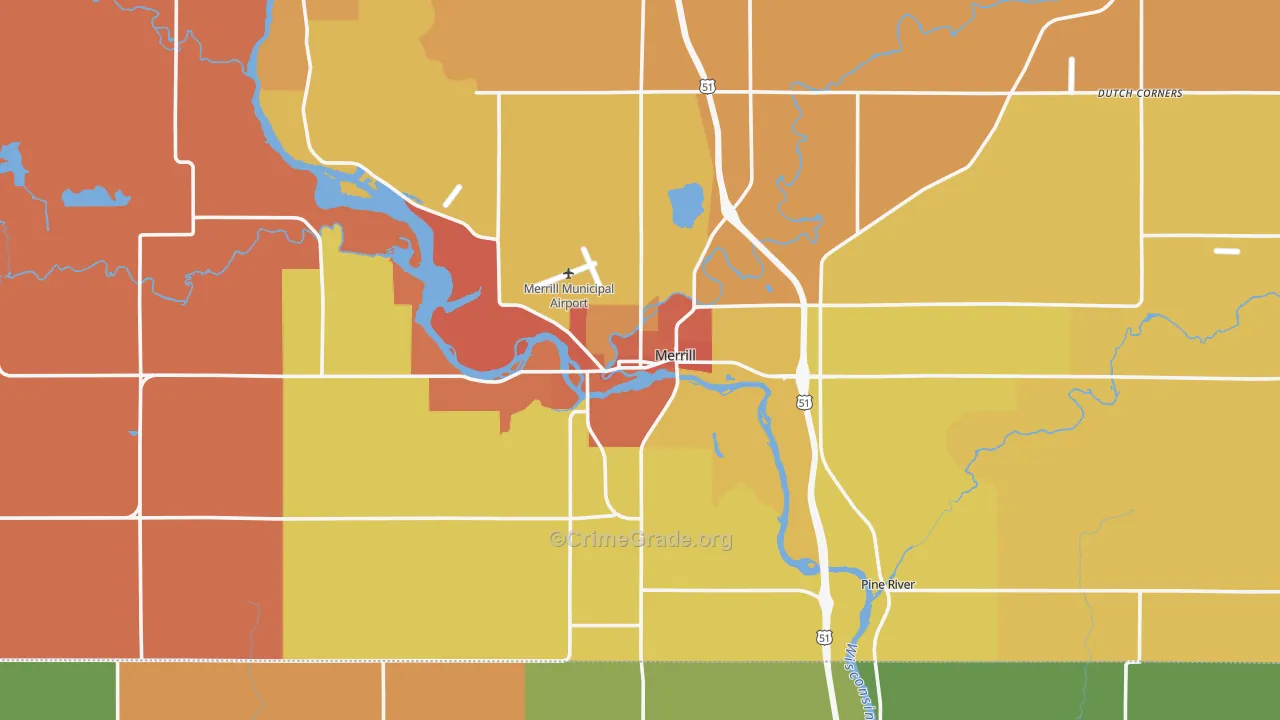 Merrill, WI Map of Murder Rates