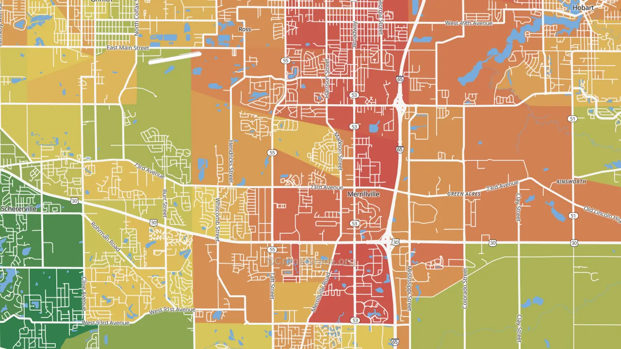 Merrillville, IN Map of Murder Rates