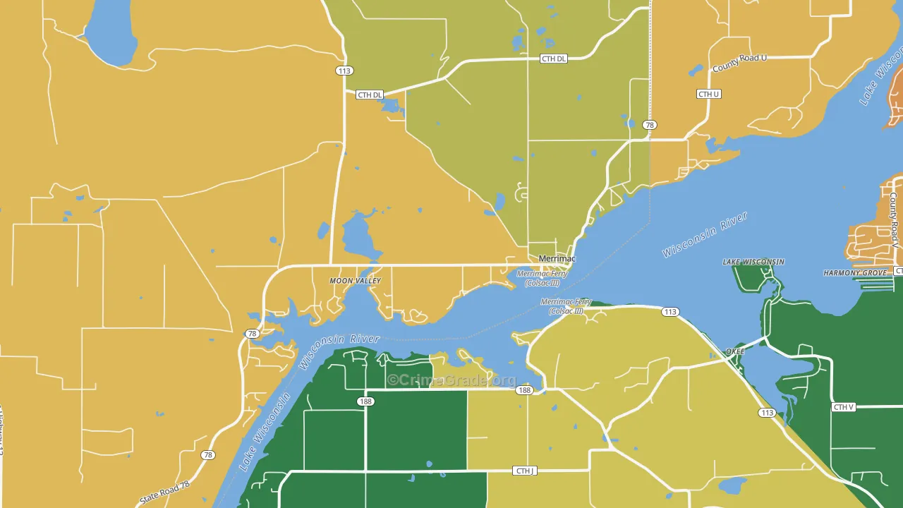 Merrimac, WI Map of Murder Rates