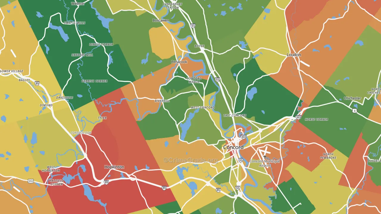 Merrimack County, NH Map of Murder Rates