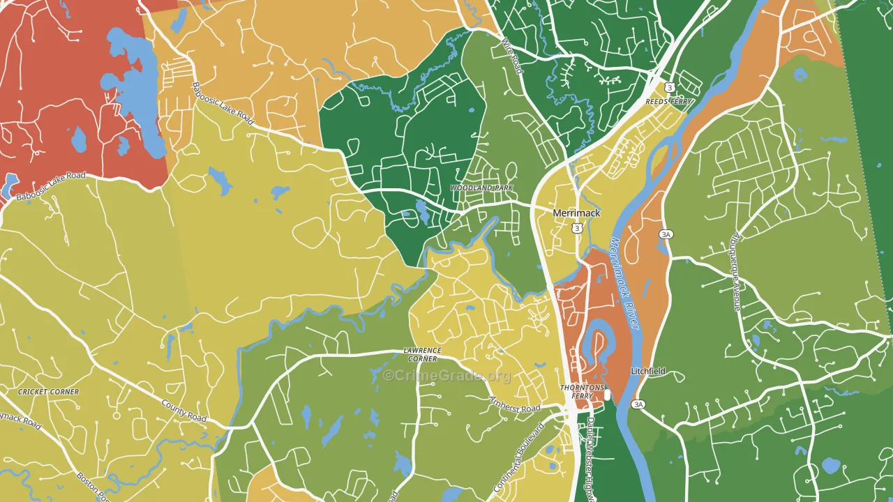 Merrimack, NH Map of Murder Rates