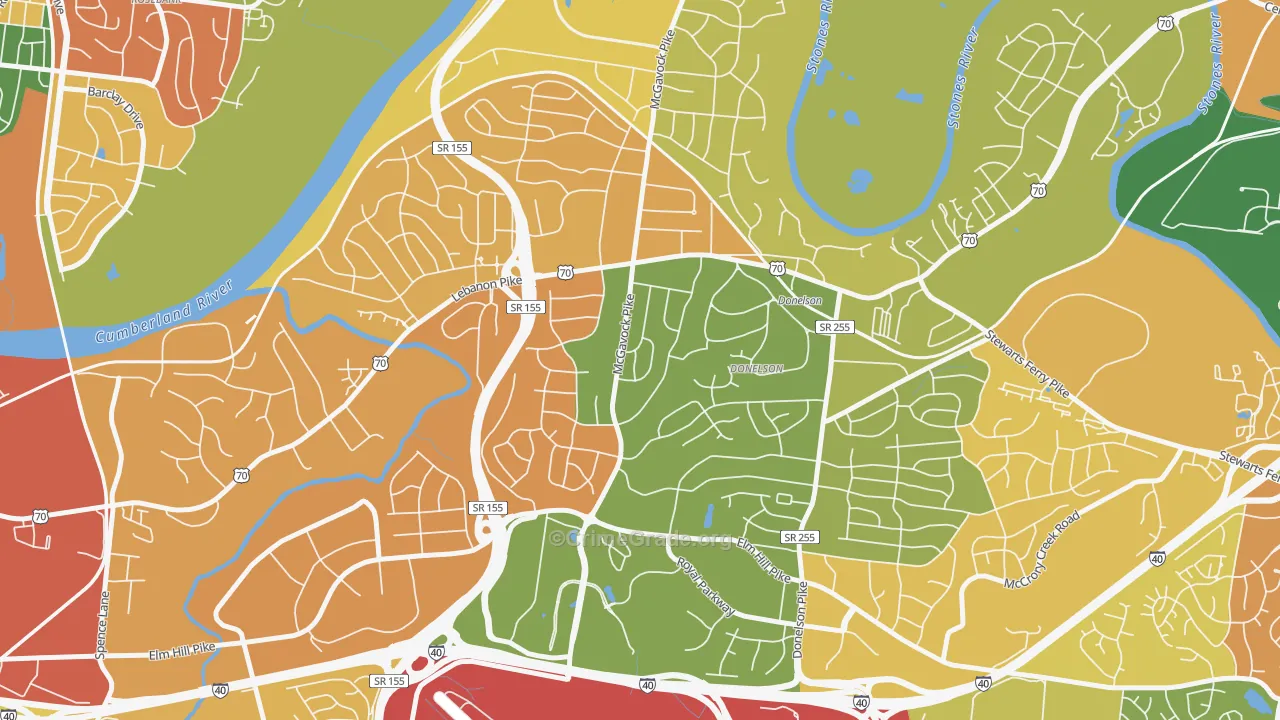 Merry Oaks, Nashville, TN Map of Murder Rates