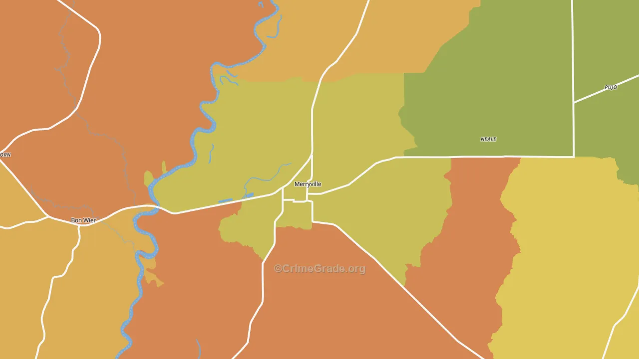 Merryville, LA Map of Murder Rates