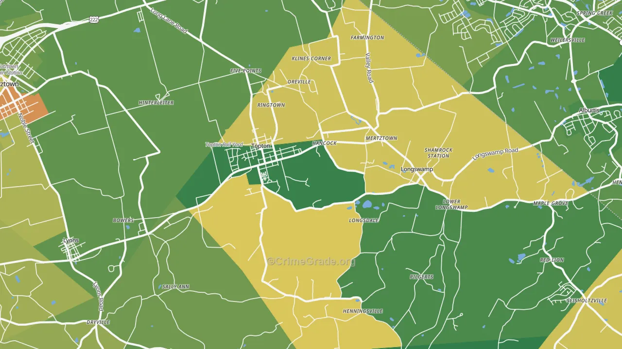 Mertztown, PA Map of Murder Rates