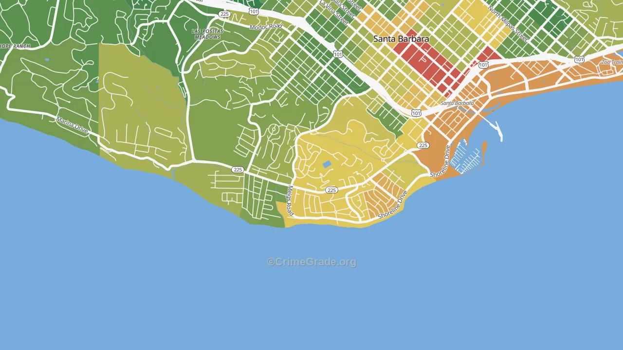 Mesa, Santa Barbara, CA Map of Murder Rates