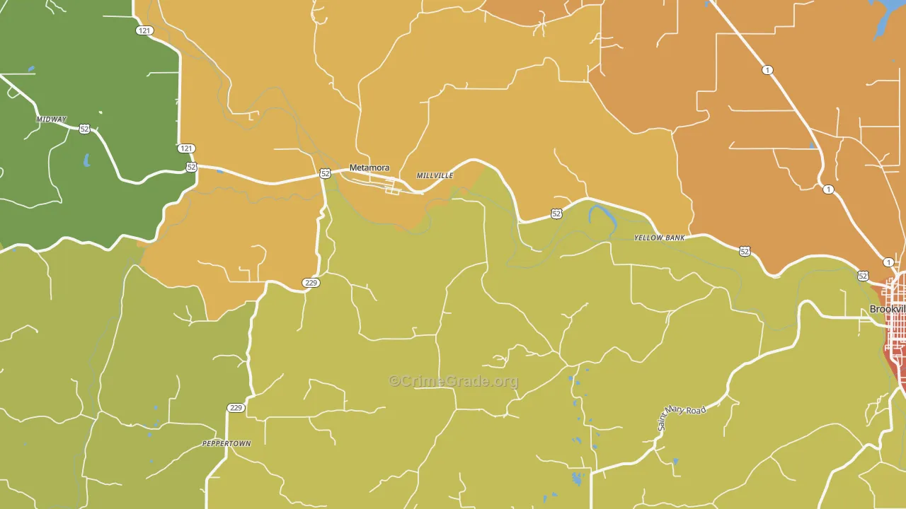 Metamora, IN Map of Murder Rates