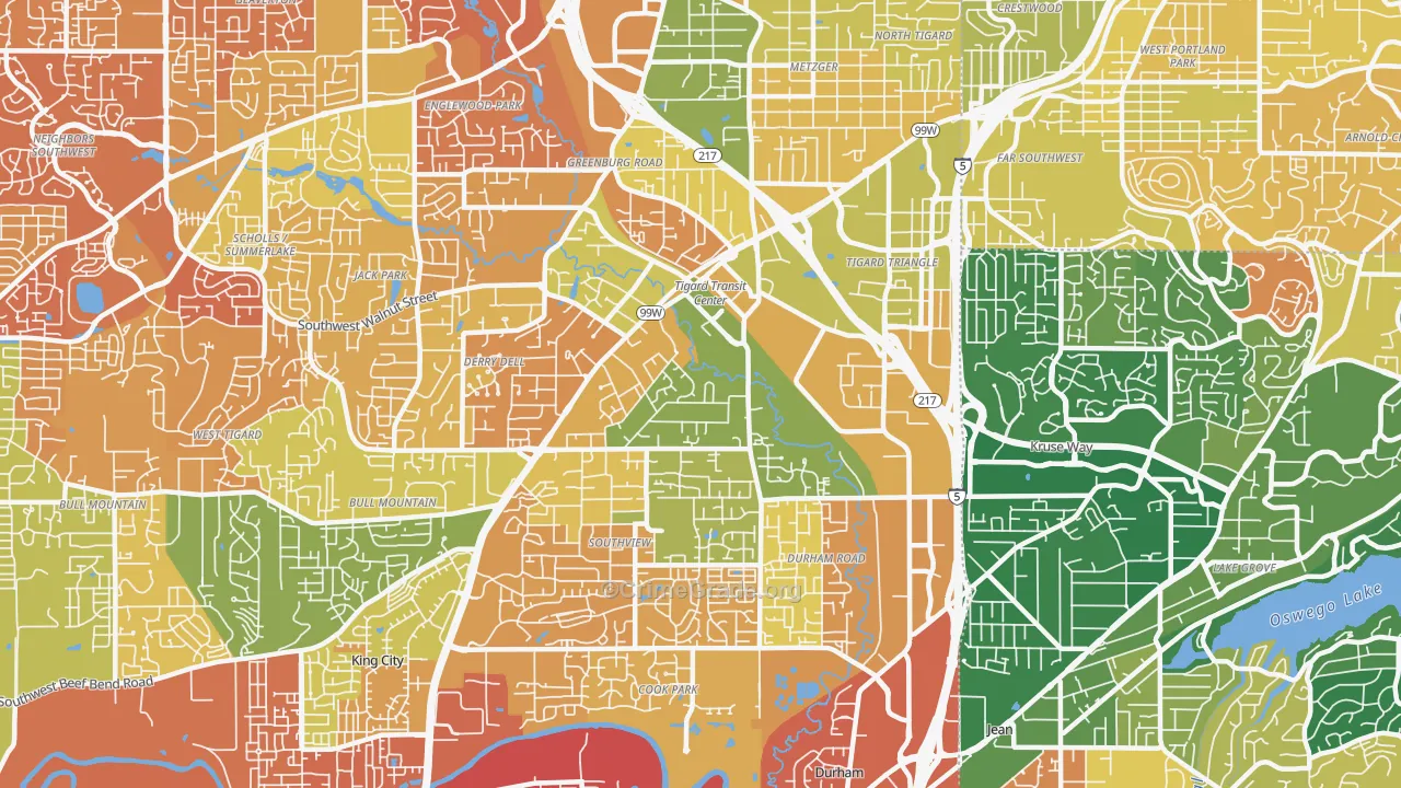 Metzger, Tigard, OR Map of Murder Rates