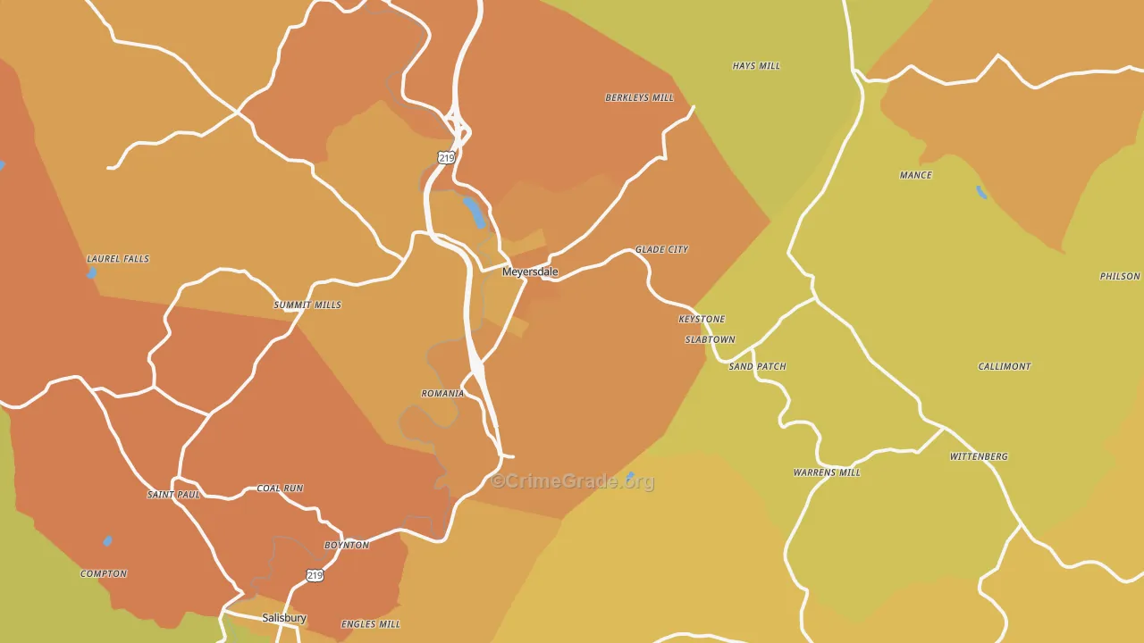 Meyersdale, PA Map of Murder Rates