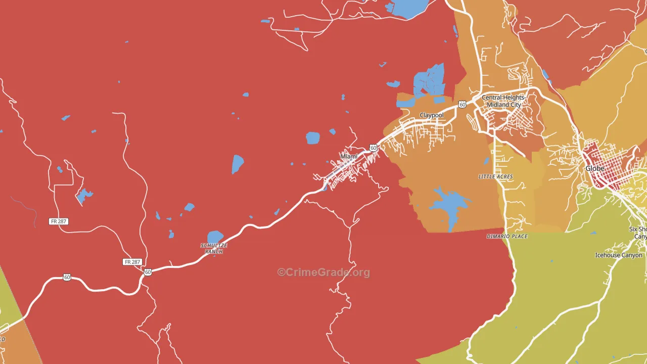 Miami, AZ Map of Murder Rates