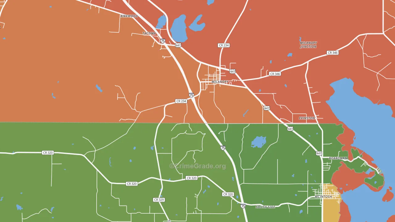 Micanopy, FL Map of Murder Rates