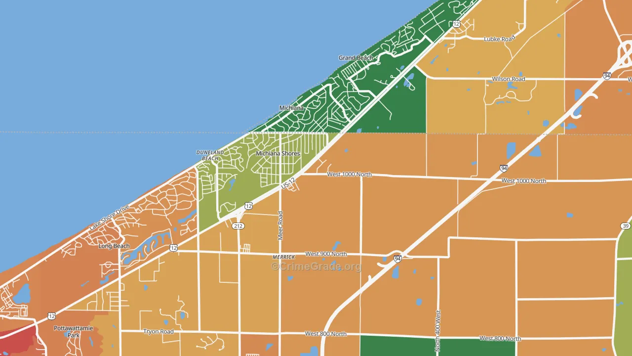 Michiana Shores, IN Map of Murder Rates
