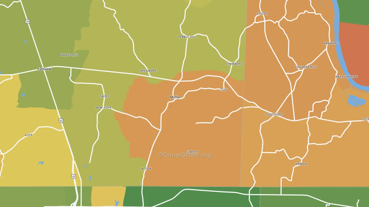 Michie, TN Map of Murder Rates