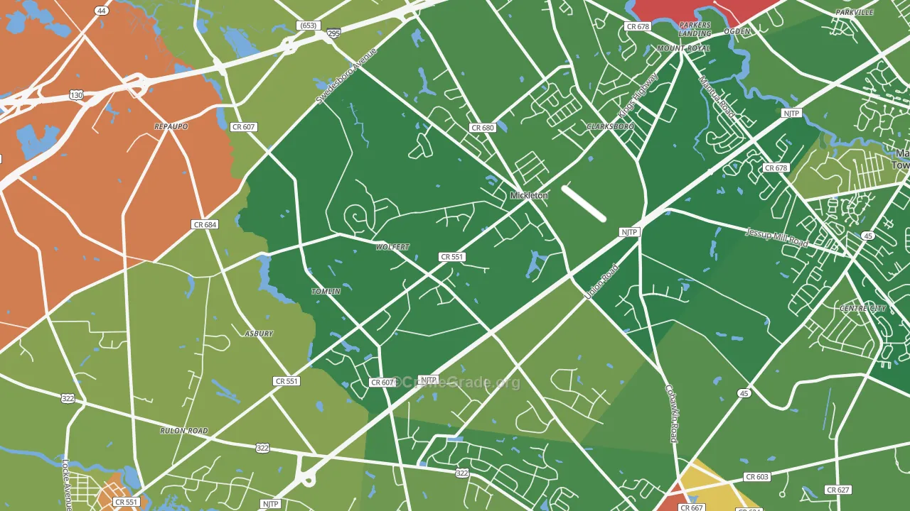 Mickleton, NJ Map of Murder Rates