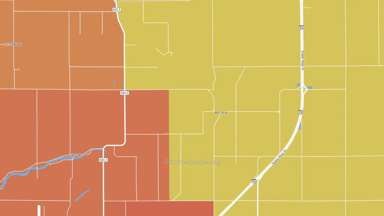 Micola, MO Map of Murder Rates