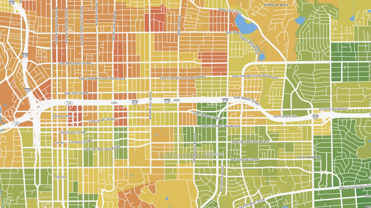 Mid Central, Pasadena, CA Map of Murder Rates