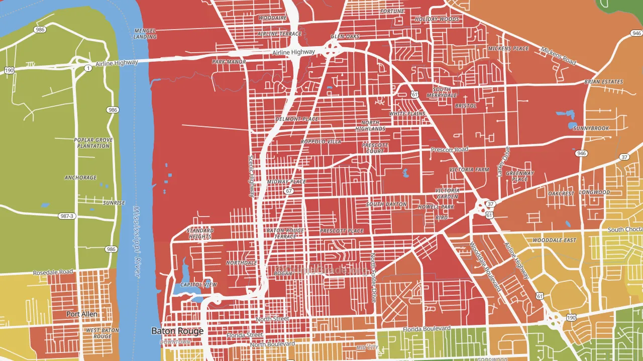 Mid City North, Baton Rouge, LA Map of Murder Rates
