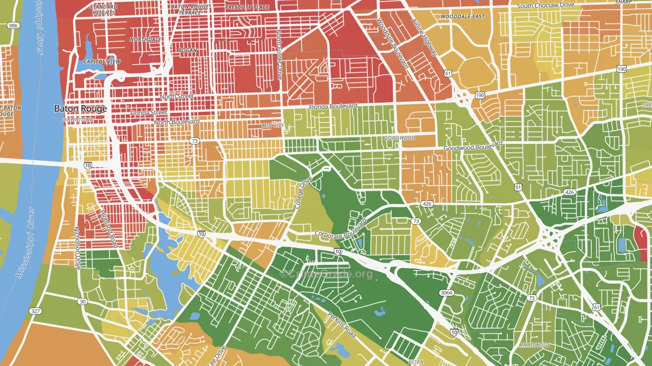 Mid City South, Baton Rouge, LA Map of Murder Rates