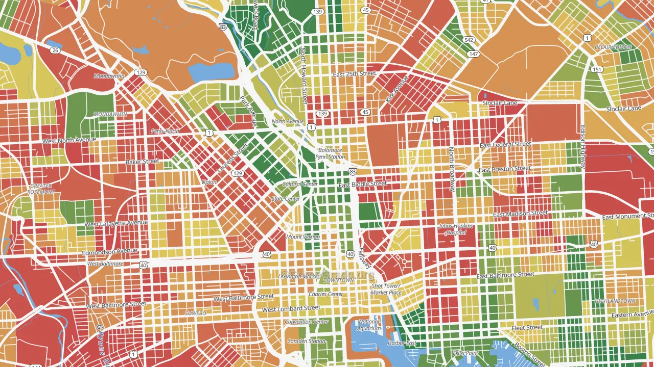 Mid-Town Belvedere, Baltimore, MD Map of Murder Rates