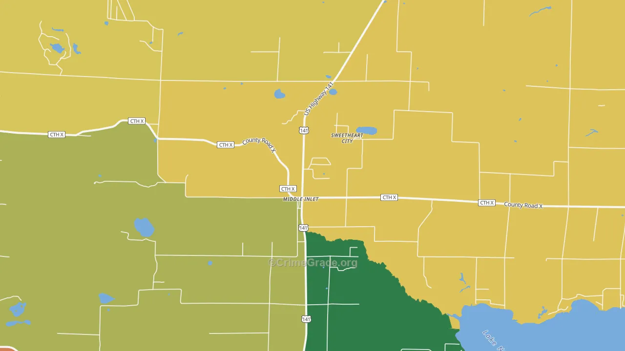 Middle Inlet, WI Map of Murder Rates