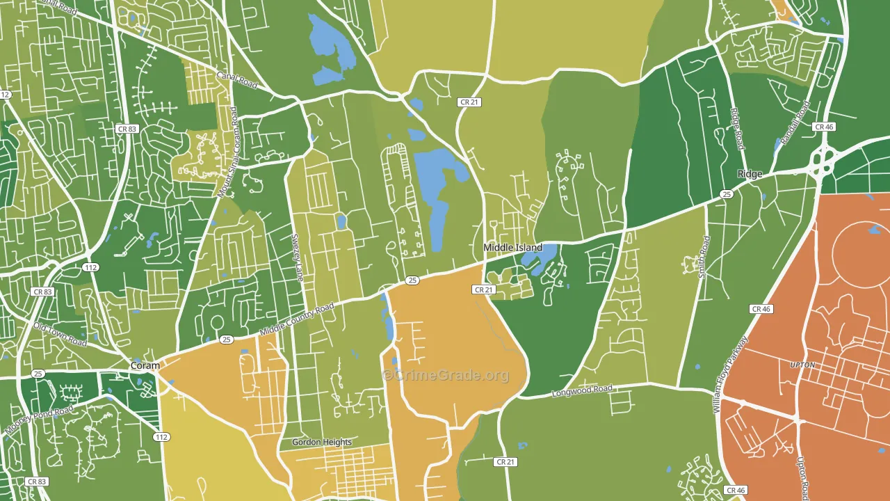 Middle Island, NY Map of Murder Rates