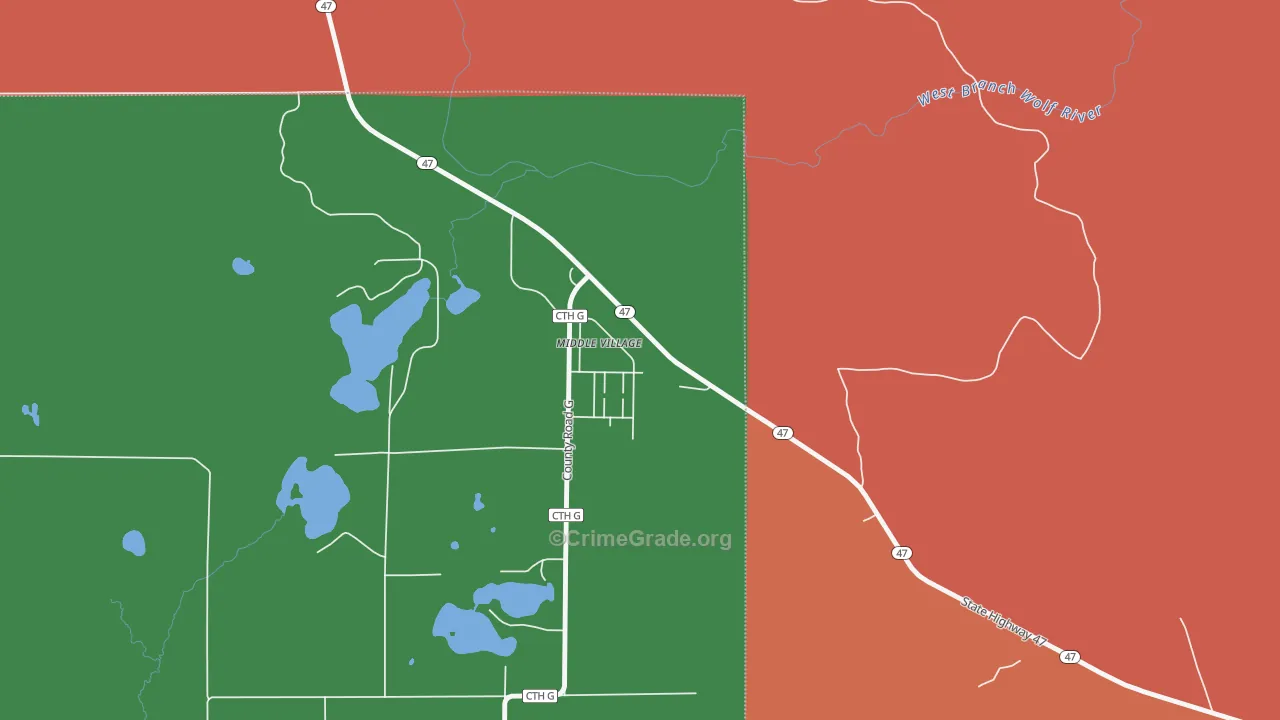 Middle Village, WI Map of Murder Rates