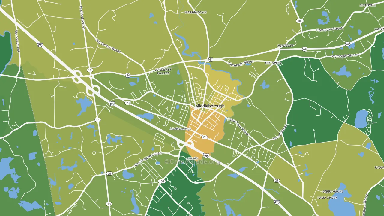 Middleborough Center, MA Map of Murder Rates