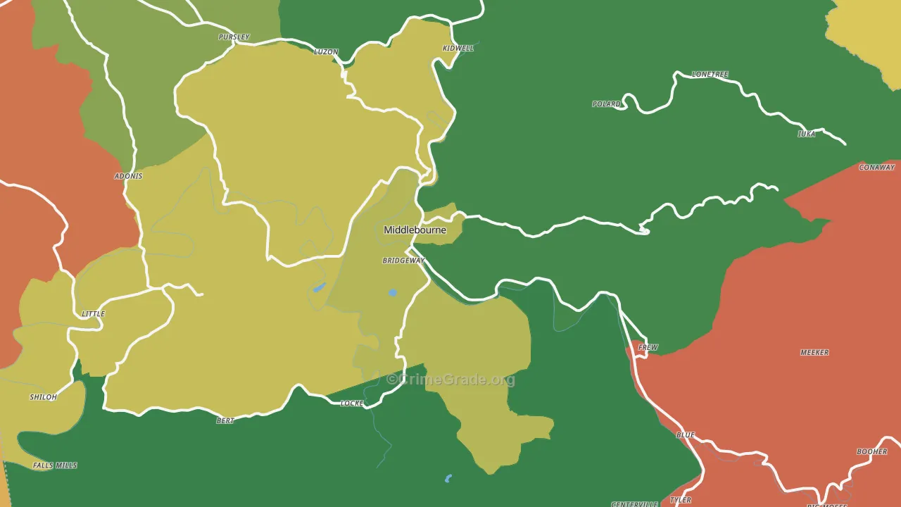Middlebourne, WV Map of Murder Rates