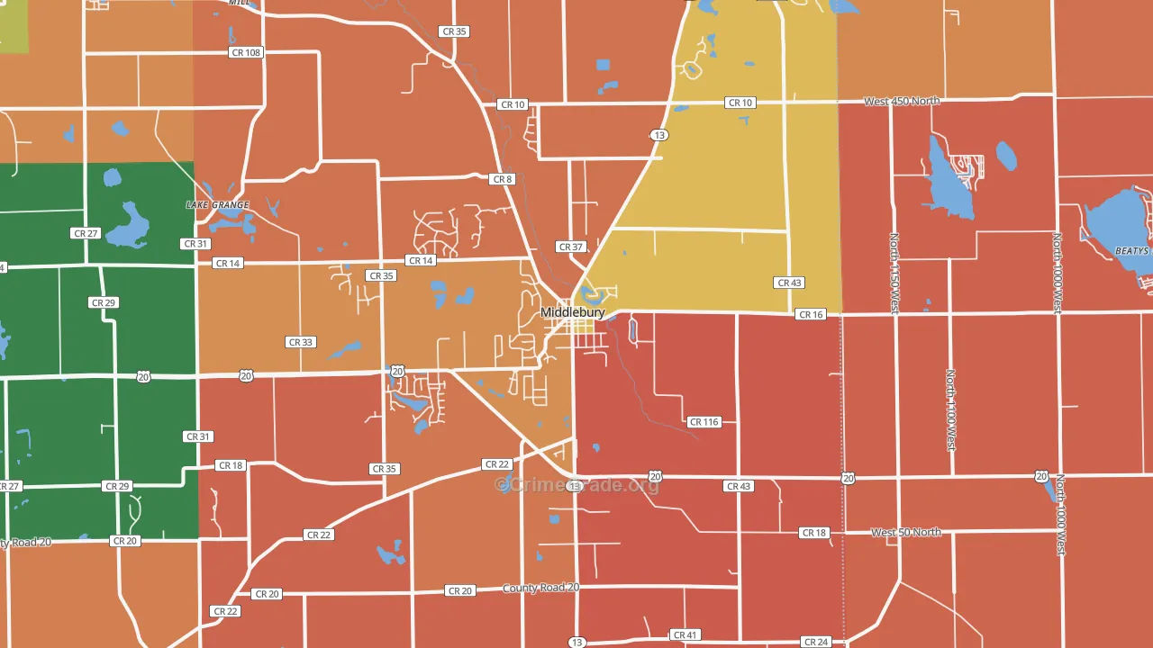 Middlebury, IN Map of Murder Rates