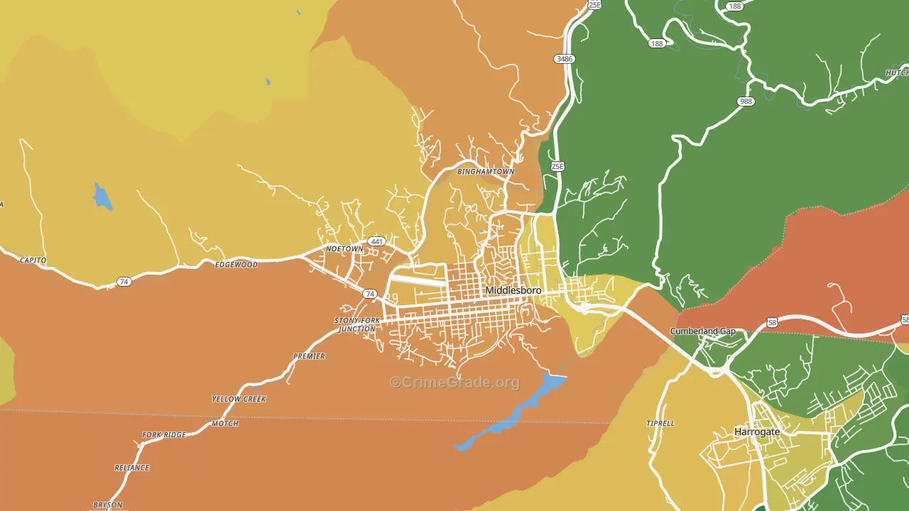 Middlesboro, KY Map of Murder Rates