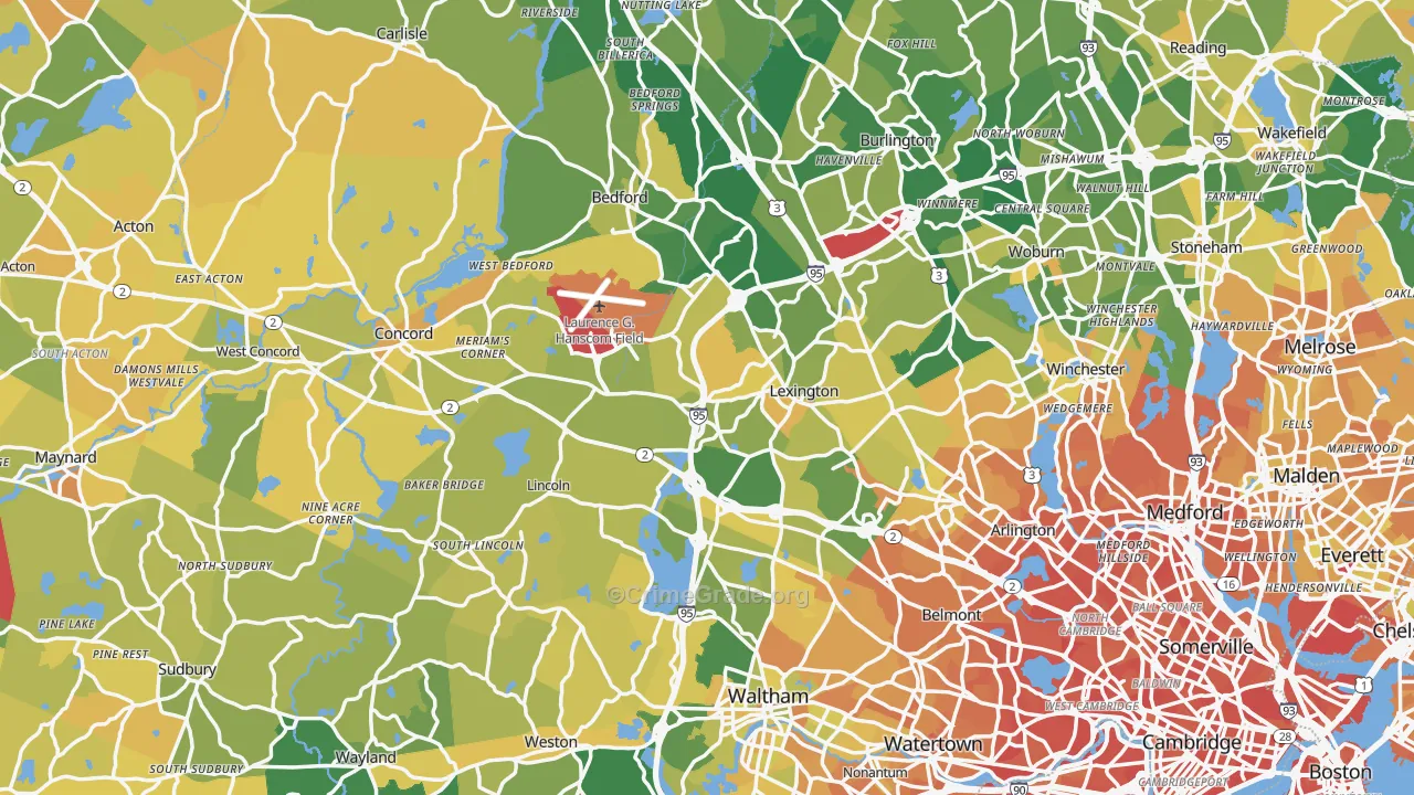 Middlesex County, MA Map of Murder Rates