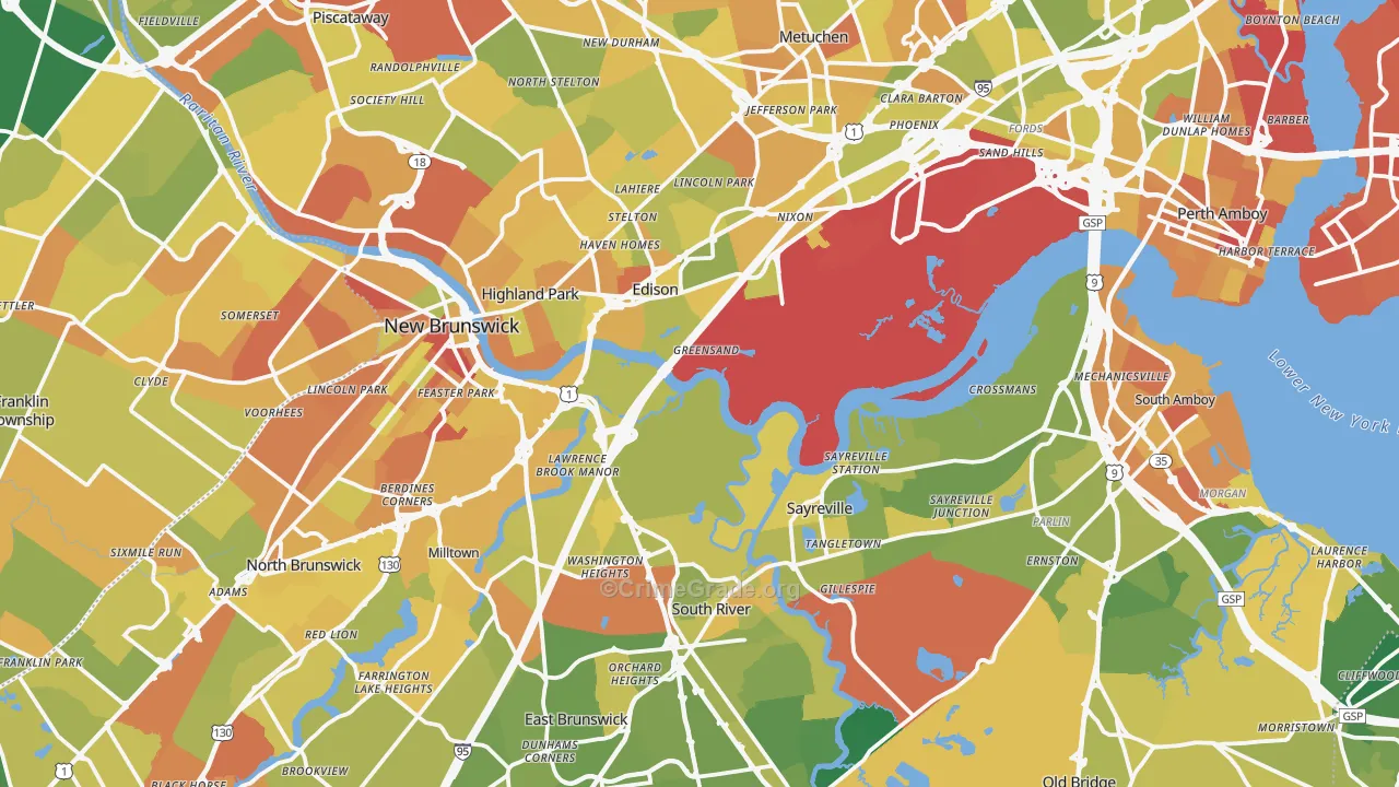 Middlesex County, NJ Map of Murder Rates