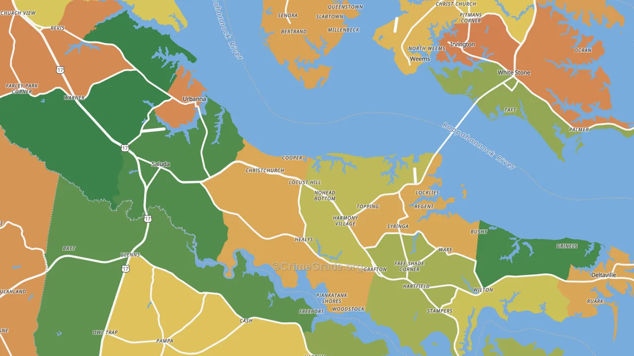Middlesex County, VA Map of Murder Rates