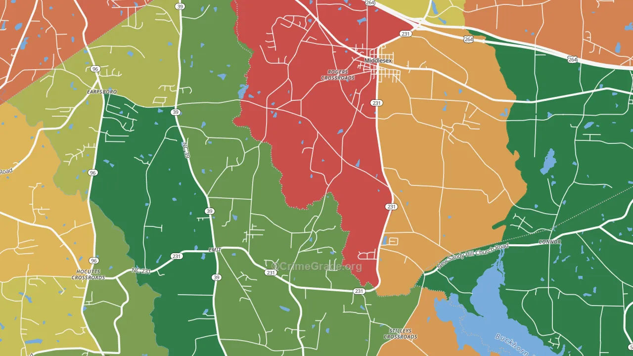 Middlesex, NC Map of Murder Rates