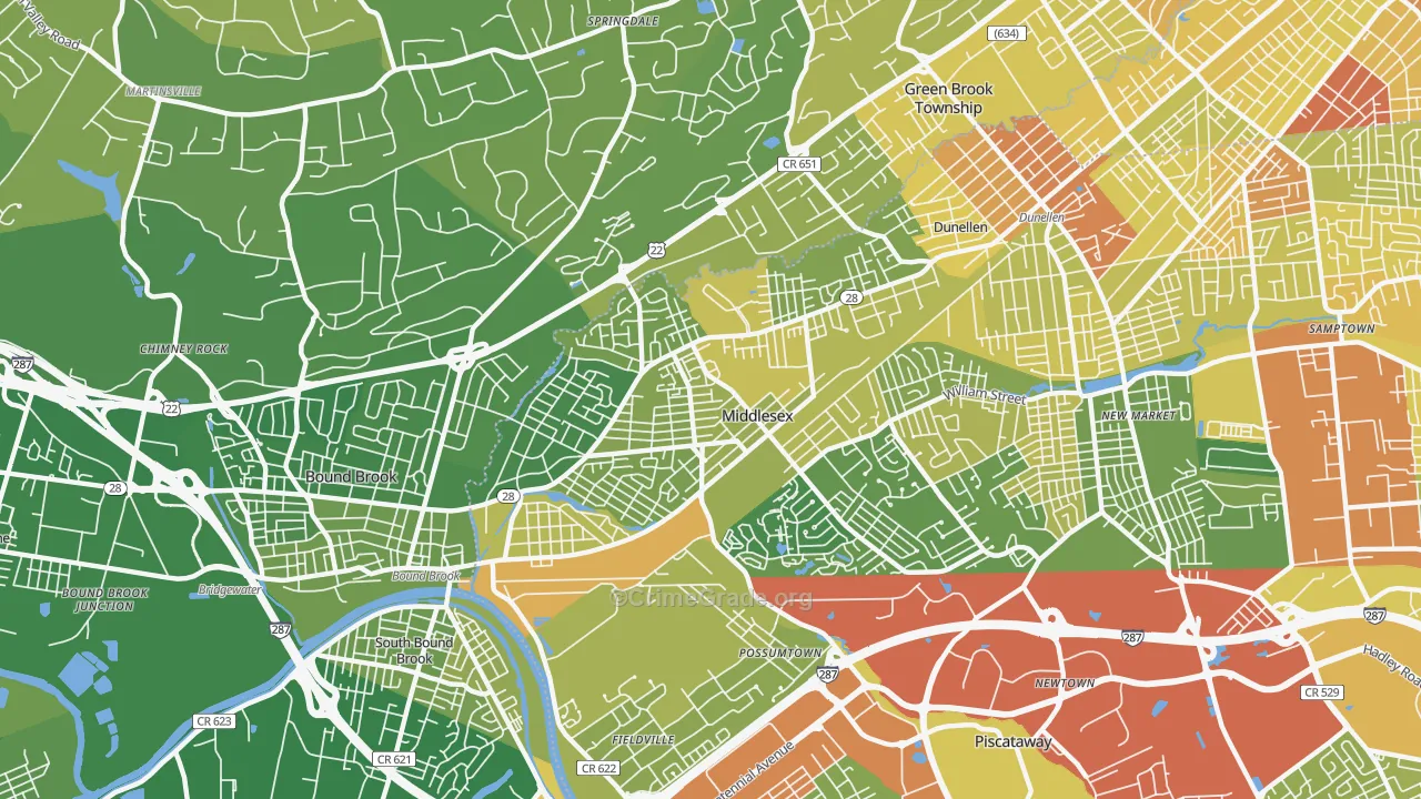 Middlesex, NJ Map of Murder Rates