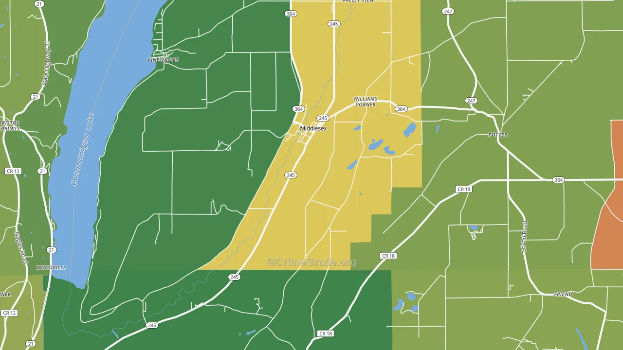 Middlesex, NY Map of Murder Rates